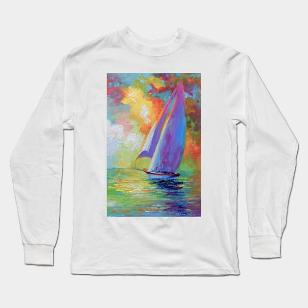 Sailboat in the sea Long Sleeve T-Shirt by OLHADARCHUKART